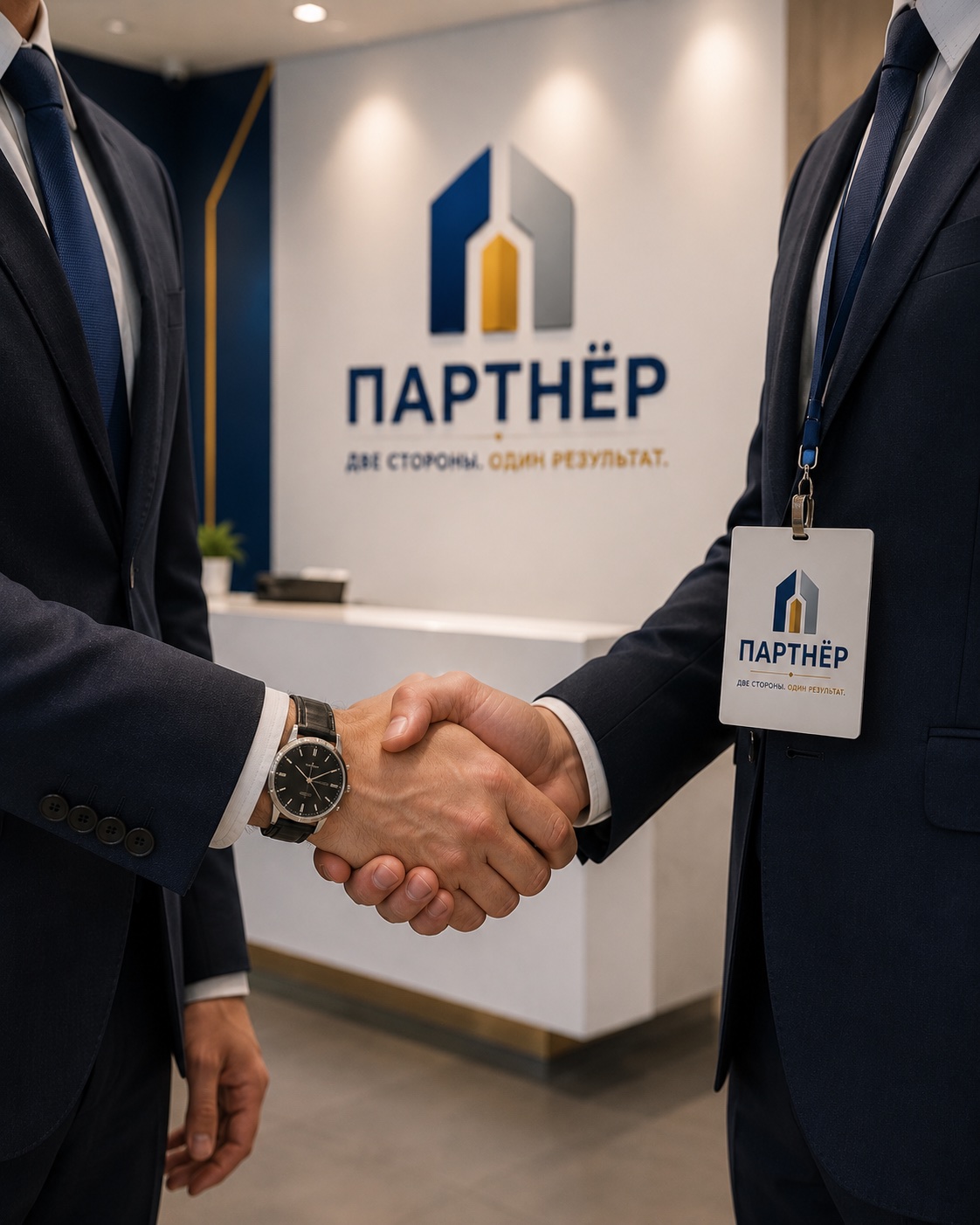 Деловое рукопожатие в офисе компании Партнёр